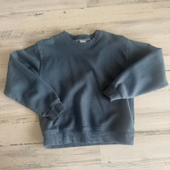 TNA ARITZIA Cozy Fleece Perfect Crew Sweatshirt Med Blue Green Perfect Fit 90873 - Picture 1 of 13